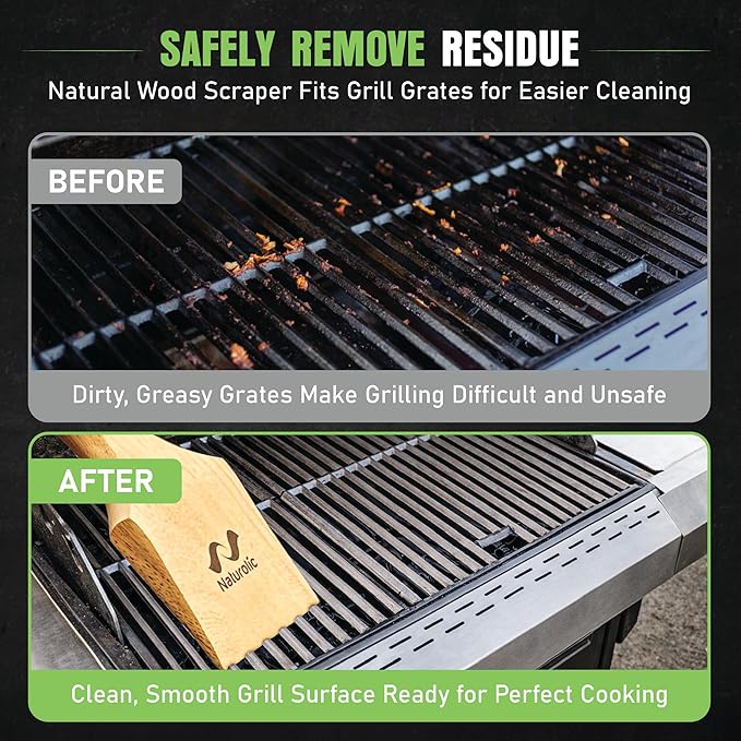All-Natural Wooden Grill Scraper Tool 18" | Bristle-Free Grill Cleaner for Outdoor Grill | Eco-Friendly BBQ Cleaning Tool for Safe Grate Care