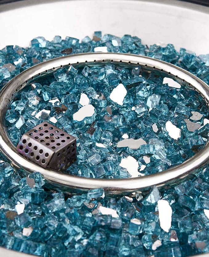 NUPICK 20 lb 1/2 Inch Reflective Fire Glass, Pacific Blue, Sparkly, Eco-Friendly, Convenient, Mirror Finish