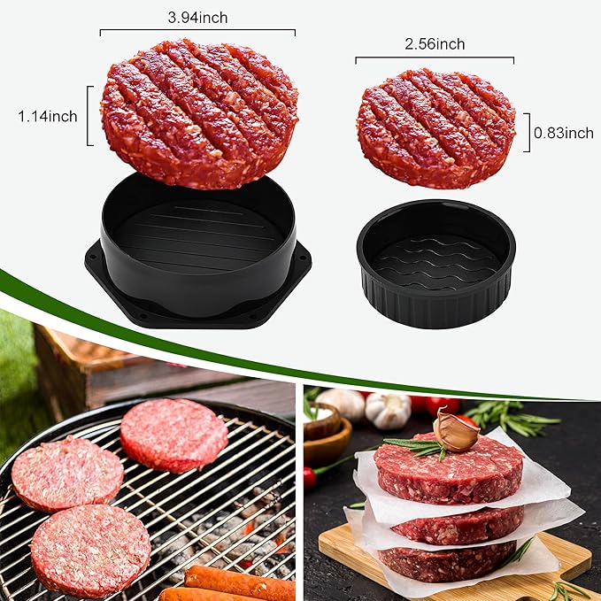 POLIGO 5PCS Smash Burger Press Kit - 4 in 1 Hamburger Patty Storage Containers, 7.68"X4.1" Cast Iron Smash Bacon Press - Non Stick Smash Burger Press Set for Grill and Griddle Cooking, Black Rectangle