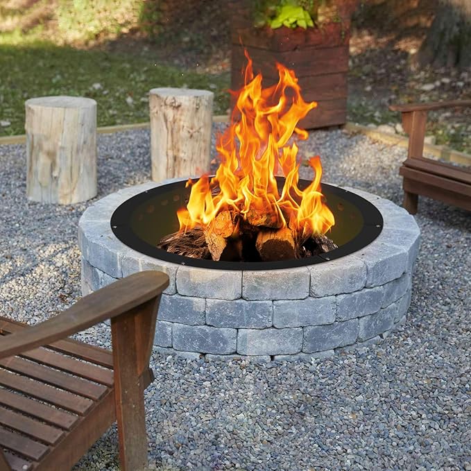 Outdoor Smokeless Fire Pit Ring 34 Inch Outer/30 Inch Inner Diameter, Heavy Duty Metal Round Liner Insert for Outside DIY Campfire or Bonfire Ring, Above or In Ground Use