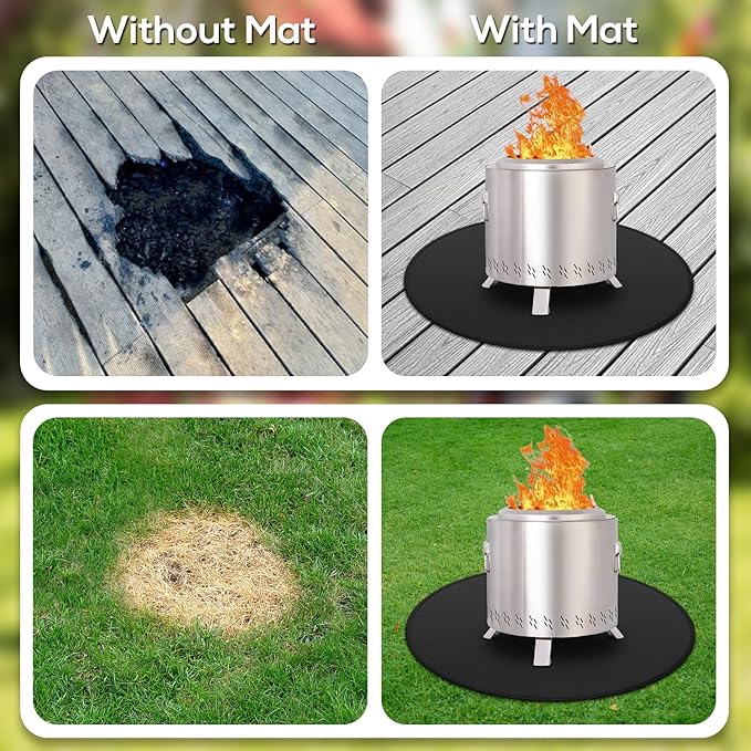 Protebox 36'' Fire Pit Mat for Solo Stove Bonfire, Round Fireproof Under Grill Mat, Oil-Proof Waterproof BBQ Pad for Deck Patio Grass Outdoor Grill Accessories, Portable and Reusable, Glossy Black