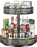 Lazy Susan Organizer 2 Tier - Turntable Spice Rack 12 inch Adjustable Metal Rotating Lazy Susan for Cabinet Pantry Kitchen Countertop Dining Table Cupboard Bathroom Vanity Storage Black