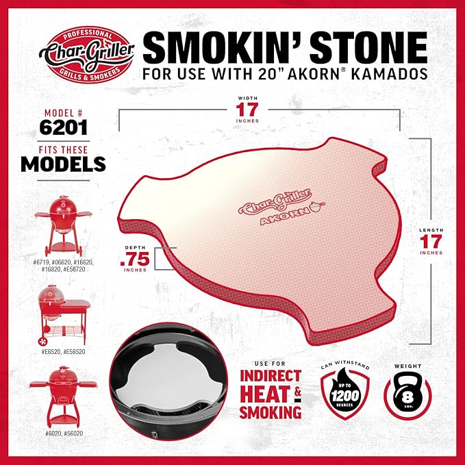Char-Griller 6201 AKORN Kamado Grill Smokin' Stone, Ivory