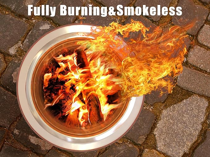 Smokeless Firepit Bonfire 20", Outside Wood Burning Metal Stove Stainless Steel Fire Pit with Carry Bag, Portable Camping Propane Patio Backyard, Easy Setup & Cleaning (Black)