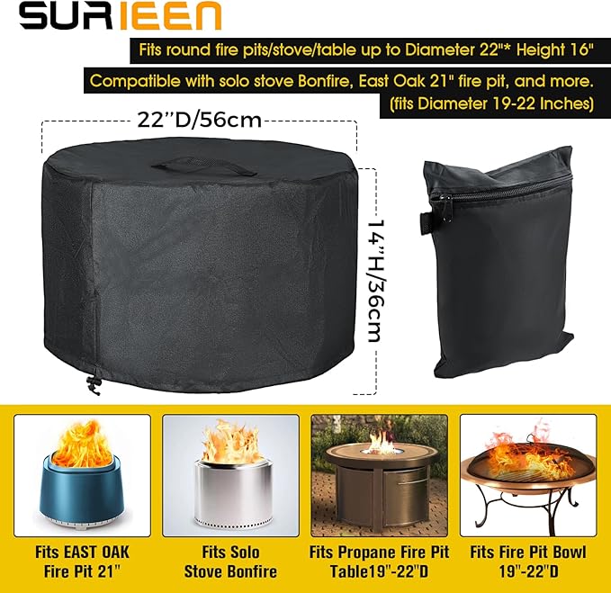 Fire Pit Cover for Solo Stove Bonfire Outdoor Smokeless Firepit, Small Round Waterproof 600DPolyester Shelter, Heavy Waterproof Protective Solo Stove Accessories,Solo Stove Yukon Cover (Black)