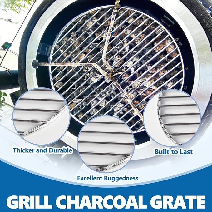 SafBbcue Round Cast Iron Grill Grate for Char-Griller AKORN Jr. Portable Kamado Charcoal Grill and Smoker Replacement Parts, Charcoal Grate for Kamado Akorn E86714 Grills Accessories, with Grid Lifter