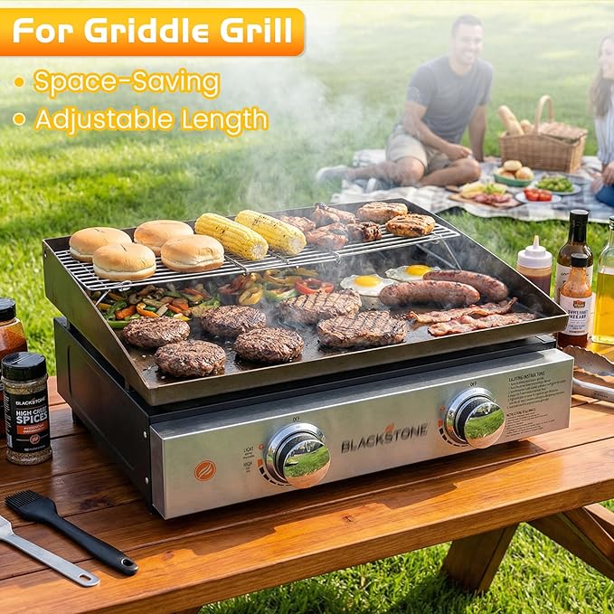 Warming Rack for Blackstone Griddle 17 22 28 Adjustable Cooking Grill Racks Grates Taco Hot Dog Upper Shelf for Weber Traeger Nexgrill PitBoss Accessories Tabletop Flat Top BBQ Cooling Grid