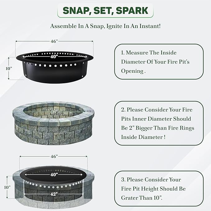 FEBTECH Smokeless Fire Ring Liner - 46" OD & 40" ID - Premium Carbon Steel FireRing with Heat Resistant Coating - DIY Portable Smokeless Fire Ring Designed for Memorable Gatherings Under The Stars