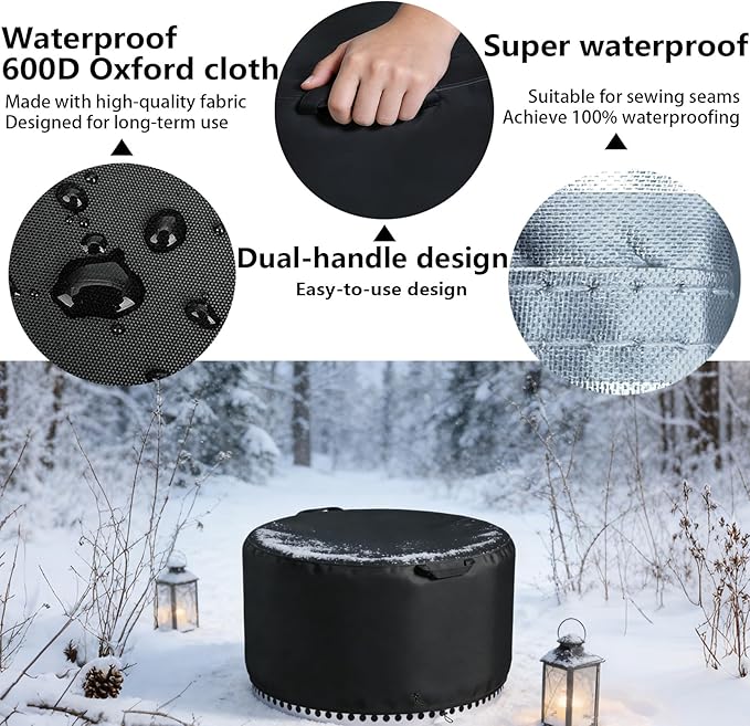 Chinchilla Fire Pit Cover Round for Solo Stove Yukon 27", Waterproof Smokeless Fire Pit Cover, 600D Strong Tear Resistant, Fits for Gas/Table/Bowl Fire pits