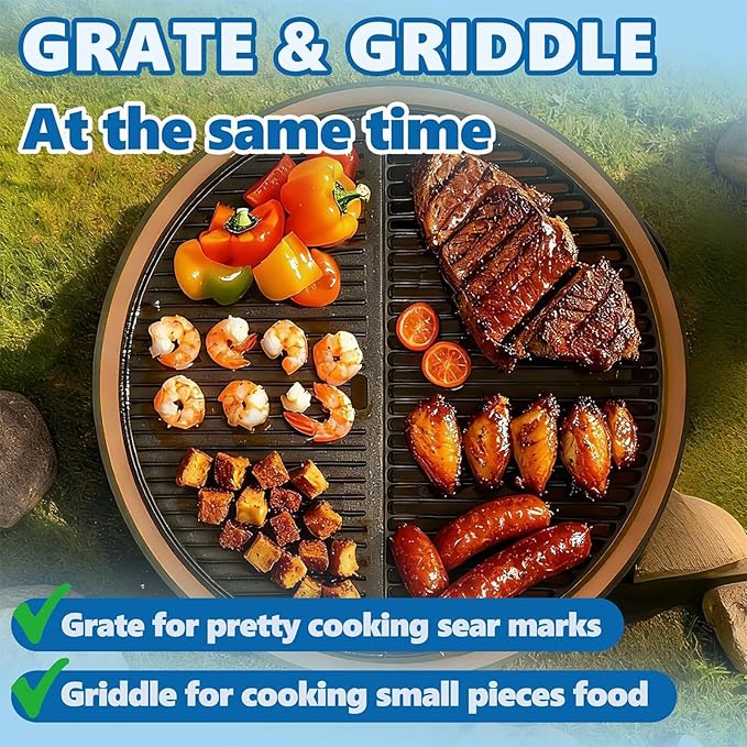 SafBbcue 18" Griddle & Grate for Kamado Joe Grill Parts Classic I, II, III Series Large Big Green Egg Grate, Vision Grill VGKSS-CC2 Accessories and Other Kamado Grill Cast Iron