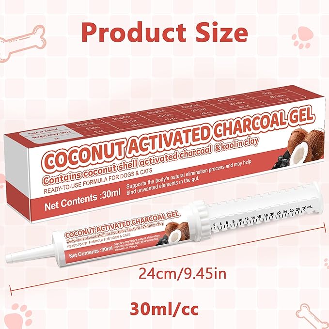 Activated Charcoal Paste for Dogs Cats, Puppy & Pet Poisoning Kit, Toxin Absorber for Pet Emergency, Aids Digestive System Recovery, 2 Tubes, 30 ml Each
