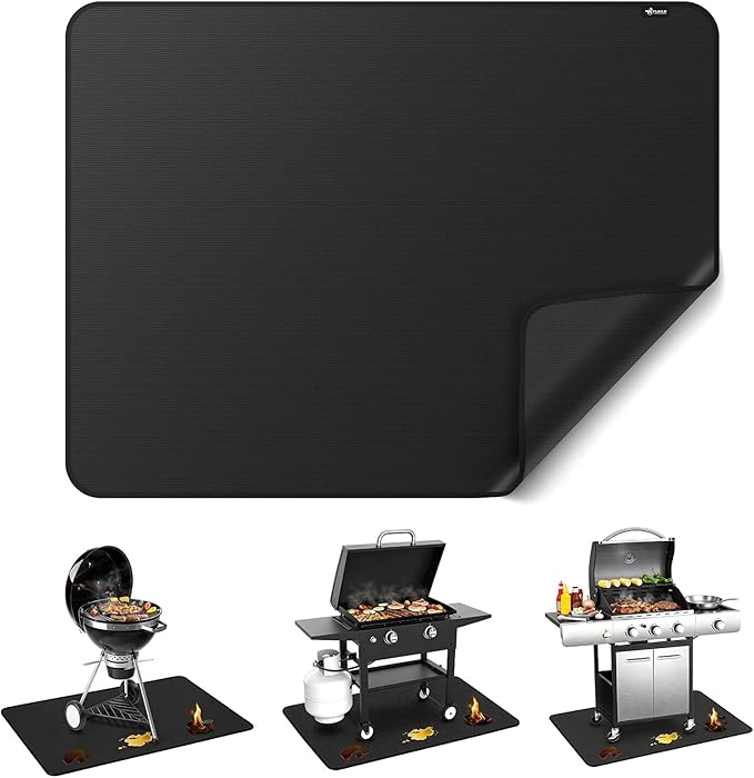 FLASLD Under BBQ Mat, 36x48 inches Large Under Grill Mats for Outdoor Grill, Double-Sided Fireproof Protective Mat, Oilproof Waterproof BBQ Fire Pit Fireplace Mat