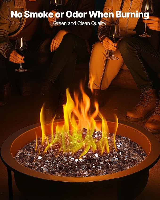 VEVOR Fire Glass, 10 lbs, Copper, 1/4 Inch High-Temperature Resistant Reflective Glass Rocks, Smokeless Fire Pit Stones for Outdoor Table & Landscaping