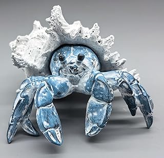 VVGIFTS Blue Hermit Crab with Shell Resin Figurine Beach Coastal Decor Sculpture Statue for Home Office Desk Tabletop Shelf Bathroom Decoration Ornament Gift