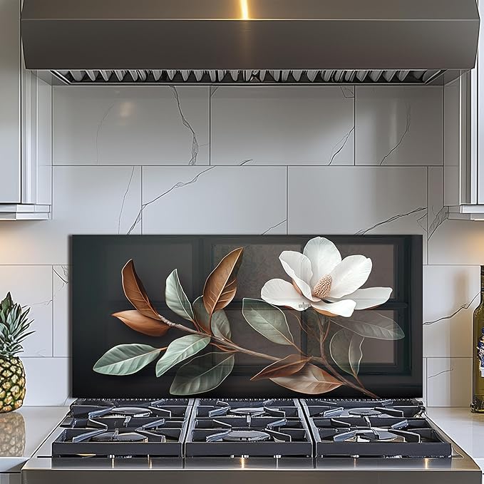Evgosm tempered glass backsplash, Flowers Splashback, Glass Backsplash, Used for Kitchen Wall Protection and Decoration, Easy to Install and Clean. (30x14'')