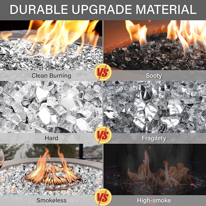 NUPICK 5 Pound Fire Glass, 1/2 Inch Reflective Fire Pit Glass, Tempered Firepit Glass Rock for Propane or Natural Gas, Glass Rocks for Fire Pit Table, Fireplace Glass for Landscaping, Clear