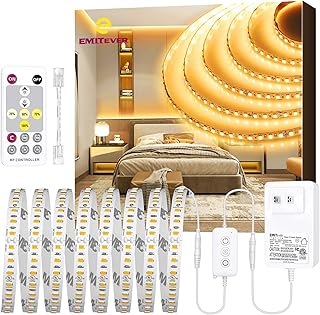 EMITEVER LED Strip Lights Kit Warm White with Remote & 24V Power Supply,16.4ft Dimmable Tape Light 2700K, High Density 600LEDs, 240+LM/FT, CRI95+, Suitable for Bedroom Kitchen Under Cabinet Lighting