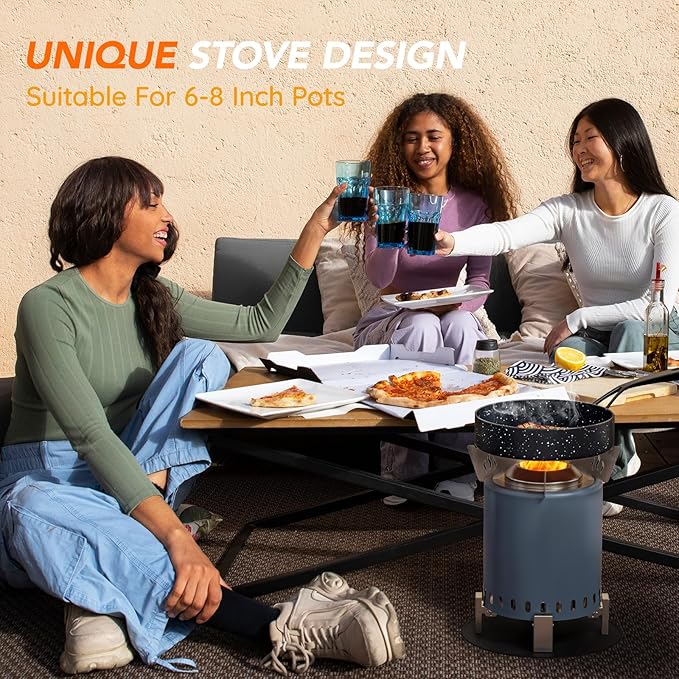 Mini Smokeless 7 Inch Tabletop Fire Pit with Pan Stand and Insulation Mat, Portable Stainless Steel Fire Pit for Camping, Patio Tabletop Firepit, Burns Wood or Pellets, Travel Bag Included, Blue