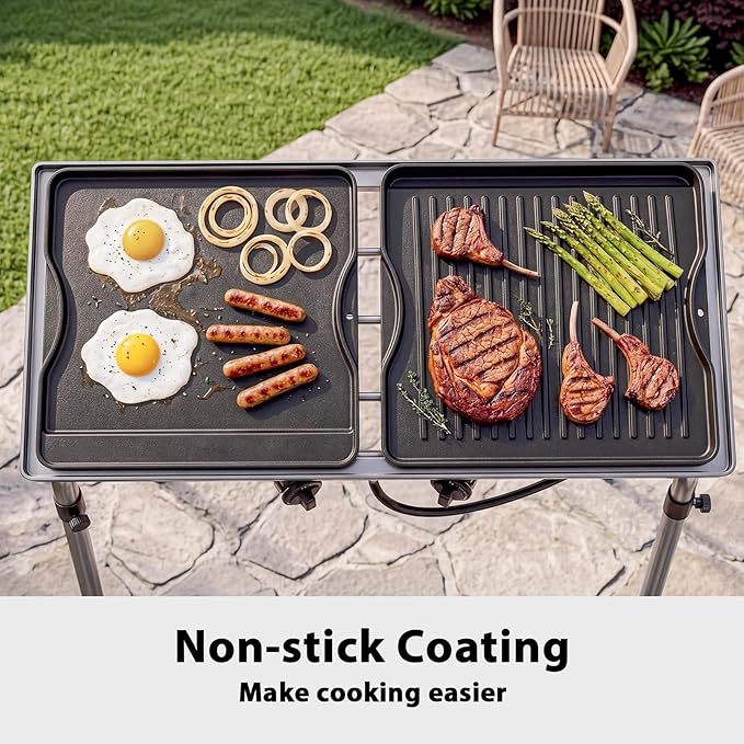 Utheer Reversible Grill Griddle for All Camp Chef 14" & 16" Stoves Cast Iron Griddle, for Camp Chef Explorer 2-Burner Stove,3-Burner, Single Burner Outdoor Stove, 1 Pack