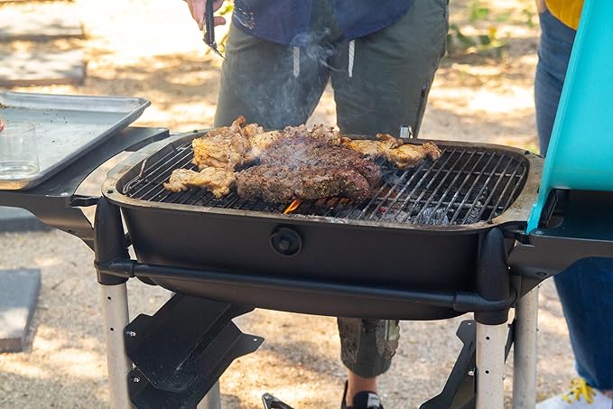 PK Grills Portable Charcoal BBQ Grill and Smoker, Cast Aluminum Outdoor Kitchen Barbecue Grill for Camping, Backyard Grilling, Park, Tailgating, Teal, New Original PK Aaron Franklin Addition