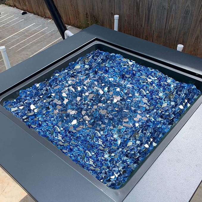 VEVOR Fire Glass, 10 lbs, Pacific Blue, 1/2 Inch High-Temperature Resistant Reflective Glass Rocks, Smokeless Fire Pit Stones for Outdoor Table & Landscaping