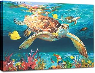 JZLDZS Sea Turtle Wall Art Bathroom Wall Decor Coastal Decorations for Bedroom Kitchen, 16x12 Inch Framed Artwork Ocean Animal Canvas Print