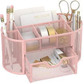 SUPEASY Mesh Desk Organizer, Desk Accessories & Workspace Organizers with Drawers, Pencil Holder for Desk with 9 Compartments for Office Suppliess, School, Classroom, 8.6 x 4.3 x 4.1 Inch, Pink
