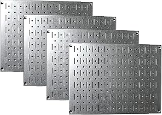 Wall Control Pegboard Wall Organizer Tiles Modular Galvanized Steel Pegboard Tiling Set - Four 12-Inch Tall x 16-Inch Wide Peg Board Panel Wall Storage Tiles - Easy to Install (Metallic)