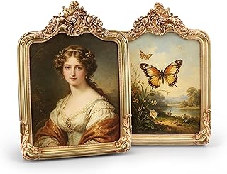 AELS 8x10 Inch Vintage Picture Frame, Set of 2 Elegant Antique Photo Frames with Glass Front, Photo Display, Tabletop Wall Hanging, Gift Ideas, Gold