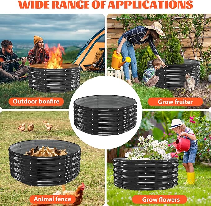 YSEJOMP 40 Inch Round Galvanized Fire Pit Ring/Fire Ring - Foldable and Perfect for Outdoor Gatherings and Campfires in The Yard/Garden/Park/Beach (Black+Gray, 3.3 FT Diameter+1.5 FT Tall)