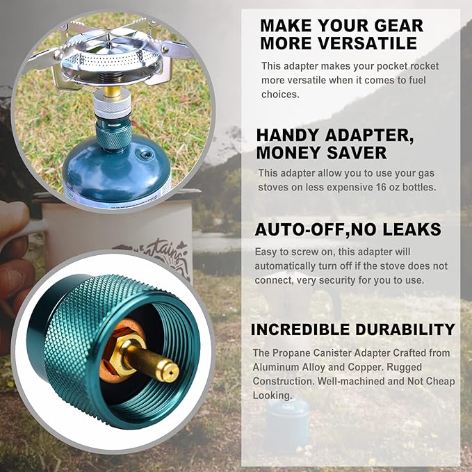 Propane to Butane Adapter Camping Stove Adapter Gas Converter 16 oz Propane Tank Input EN417 Valve Output Camp Fuel Refill Adapter for Outdoor Backpack Hiking (Dark Green X 1 Pack)