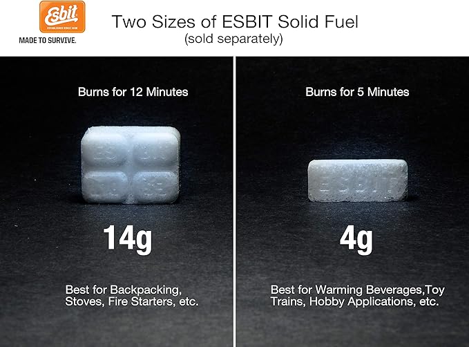 Esbit 4g Solid Fuel Tablets for Backpacking & Camping Stoves & Grills, 1300-Degree Smokeless Emergency Fire Starter Squares, 20 Pack
