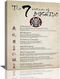 Japanese Samurai Wall Art 7 Virtues of Bushido Pictures Wall Decor Motivational Warrior Poster Canvas Painting Prints Framed Modern Home Decor Artworks for Bathroom Bedroom Living Room Office 12"x16"