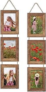 4x6 Collage Picture Frames Set of 2, Rustic Wooden Real Glass Vertical Hanging 3 Opening 4 by 6 Photo Frame, Rustic Brown