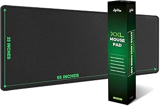 LifeTrim Large Desk Mat 55x23 Inch, 5mm Extra Thick XXL Gaming Mouse Pad with Stitched Edges, Extended Black XXXL Mousepad, Full Desk Coverage, Non-Slip Rubber Base, Waterproof Pad for Office Gaming