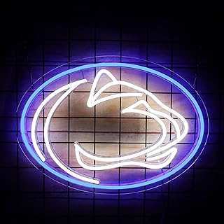 Pen State Neon Sign for Room Decor Neon Light LED Team Sign Sports Neon Sign for Man Cave Wall Decor University Dormitory Decoration USB Powered Dimmable 15.2"*10.8"