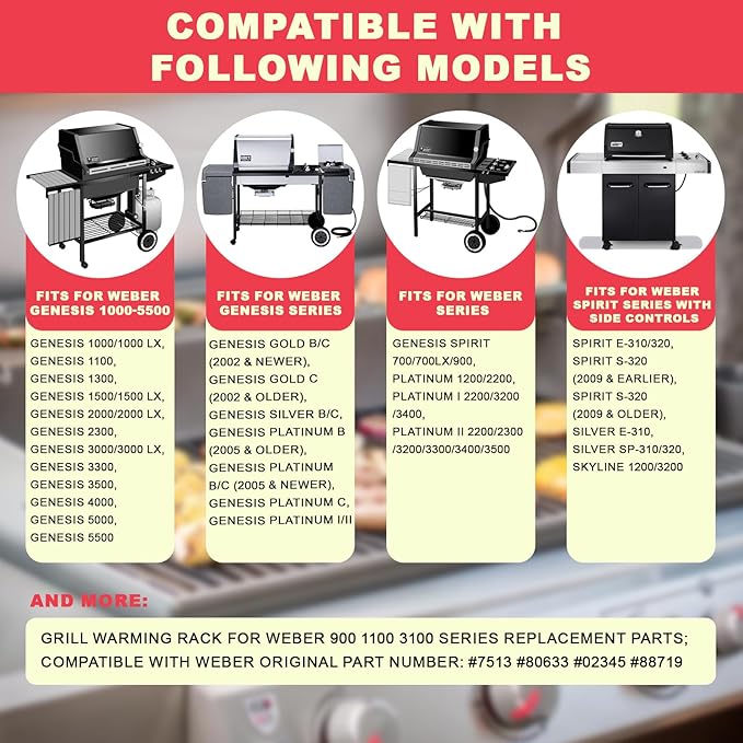 DcYourHome 7513 Warming Rack for Weber Genesis 1000-5500 Genesis Silver & Gold B/C Grill Parts, 24.9 Inch Stainless Steel Warming Rack for Weber 900, Platinum I & ll, Spirit 700 Platinum C Grill Rack