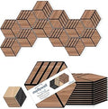 Mollywell Acoustic Panels, PVC Wood-Grain, 14x12 Inch Hexagon Carved Sound Proof Wall Tiles, Self-Adhesive High Density Felt for Home Theater/Studio/Office Echo Reduction, 12 Pack Walnut, S4