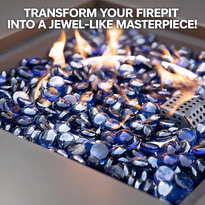 Mr. Fireglass 10 Pound Fire Glass Beads, 1/2" Reflective Round Fire Glass Drops for Propane & Natural Gas Fire Pits, Smokeless Fireplace Glass Rock for Outdoor Patio & Landscape, Royal Cobalt Blue