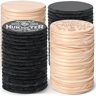 72 PCS Coasters for Laser Engraving, MAPRIAL 4 Inch 36 PCS Black Slate Stone Drink Coasters Bulk, 36 PCS Pine Wood, Engravable Blanks Material for Engraver, Halloween, Decor, Gifts, Crafts, Round