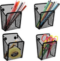 Jucoan 4 Pack Magnetic Pen Pencil Holder, Metal Mesh Magnetic Locker Organizer Pen Cup Baskets for Whiteboard Refrigerator Locker Metal Cabinet School Home Office Supplies