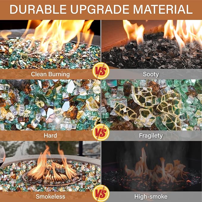 NUPICK 10 Pound Fire Glass, 1/2 Inch Reflective Fire Pit Glass, Tempered Firepit Glass Rock for Propane or Natural Gas, Glass Rocks for Fire Pit Table or Fireplace, Gold & Green & Copper Mix