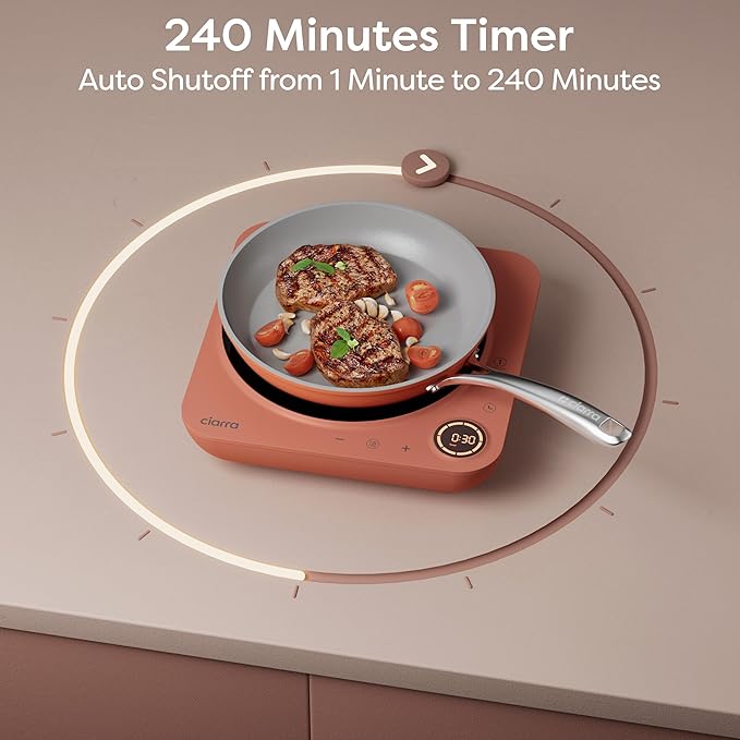CIARRA CATIH1A-O Portable Induction Cooktop, Slim Single Electric Countertop Burner with Sensor Touch and Digital time, Orange