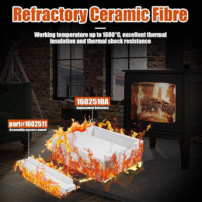 1602510A Refractory Assembly with 1602511 Access Panel, Replacement for Vermont Castings Defiant Encore 2190, Defiant 1910,1945 & Encore 2550 & Winterwarm Large 2100,1280 Wood Stoves