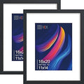 VCK 16x20 Picture Frame Set of 2 Display Pictures 11x14 with Mat or 16x20 Without Mat, Wall Gallery Poster Frames,Horizontal and Vertical Formats Black