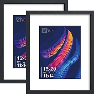 VCK 16x20 Picture Frame Set of 2 Display Pictures 11x14 with Mat or 16x20 Without Mat, Wall Gallery Poster Frames,Horizontal and Vertical Formats Black