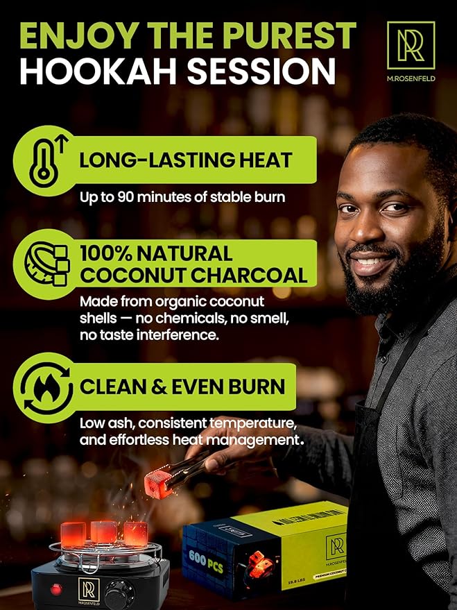 600 pcs Hookah Charcoal Hookah Coals for Hookah Coconut 25mm Cubes – XXXL Pack 600 pcs & 9 KG (19.8 lbs) – Premium Quality 25mm (1x1x1 in) – 100% Natural Coconut Charcoal Hooka Cubes – NOT Quick Ligh