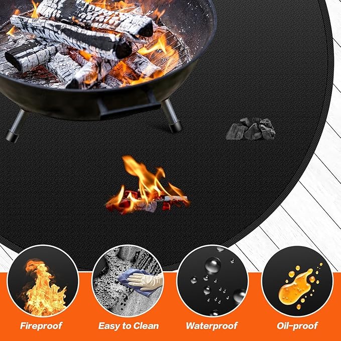 Fireproof Mat 2-Pack, Round & Rectangle Fire Pit and Grill Mat, 3-Layer Heat Resistant Deck Protector, Waterproof, Anti-Slip, for Patio, Grass & Outdoor Use (Round 36" & Rectangle 36" × 48")