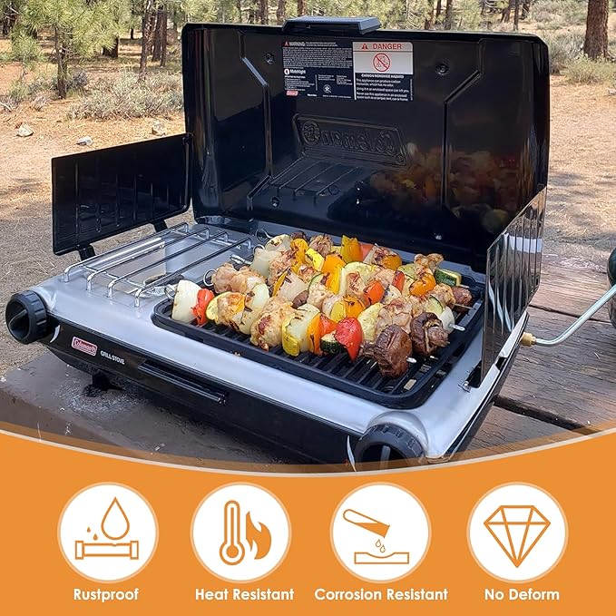 Cast Iron Grill Grates for Coleman 2-in-1 Camping Grill, Cooking Grid for Coleman 2 Burner Propane Stove, Fits Coleman Classic 2-Burner 2157480 2000020929 2000020925 2157480 ‎2000038016 Propane Stove