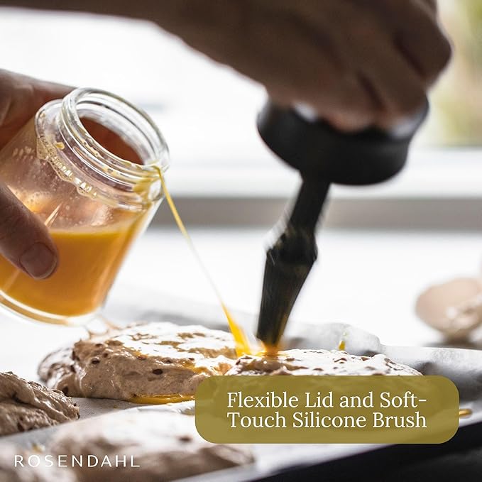 Rosendahl Grand Cru 8.1 in. Marinade Glass with Brush - Stylish Black Glass Jar with Flexible Lid and Soft-Touch Silicone Brush, Perfect for Mixing and Storing Marinades, Leak-Proof Kitchen Essential